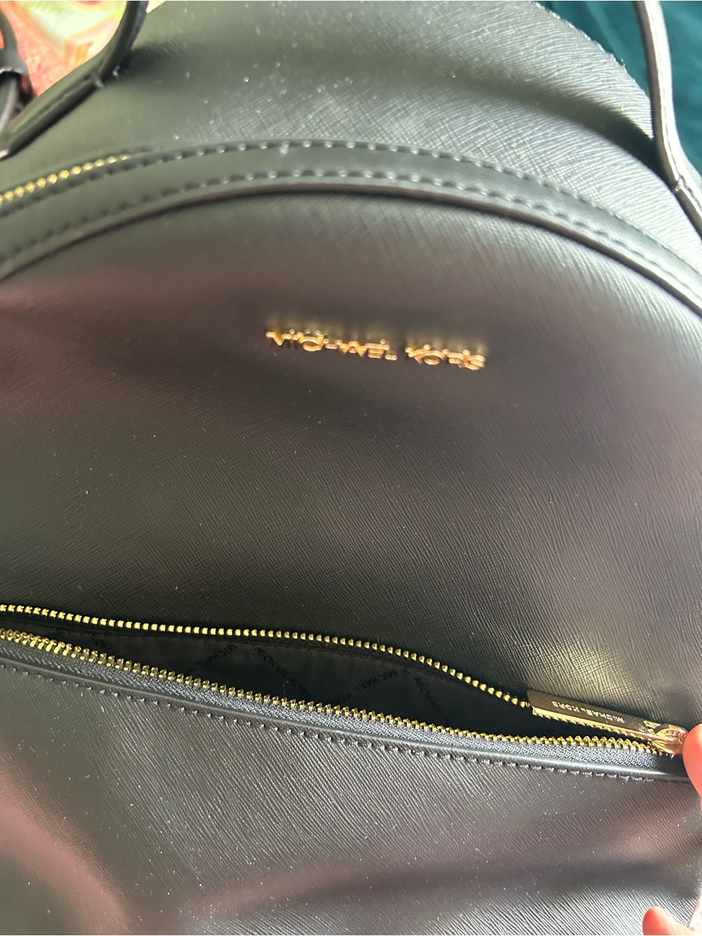 Michael Kors Black Saffiano Leather Backpack with Gold Accents